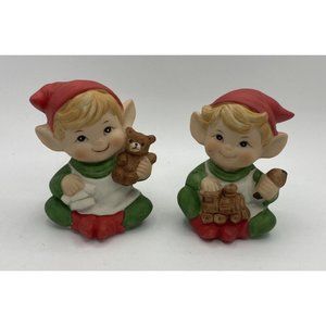 Homco 5253 Pair Of Elves Great Condition Elf Figurines Christmas